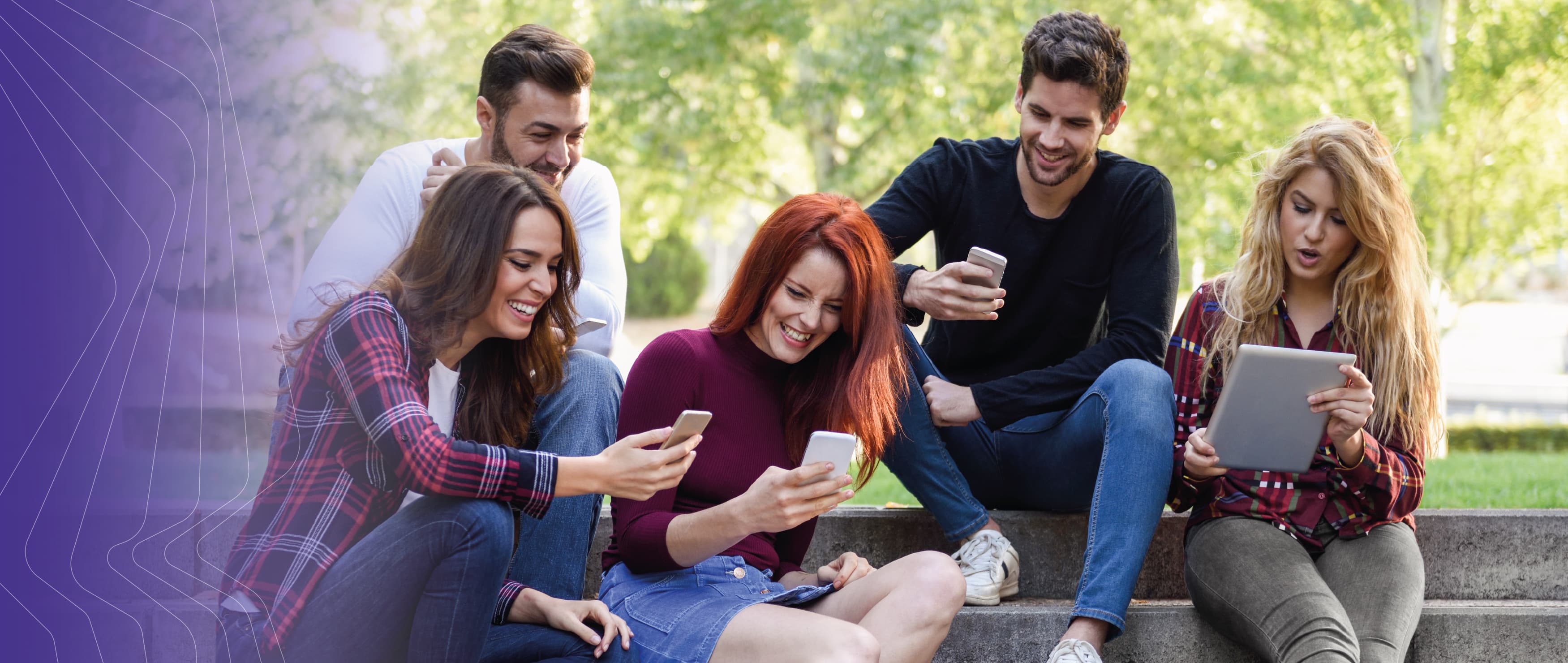 University students on campus using their smartphones
